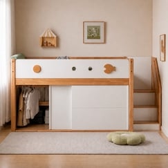 Mẫu Giường Tầng Kiêm Tủ Quần Áo Gỗ Ghép Phủ Veneer Tiện Lợi