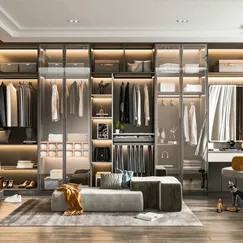 Mẫu Thiết Kế Phòng Thay Đồ Chữ L Gỗ Công Nghiệp Cánh Kính Đẹp