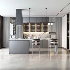 Mẫu Tủ Bếp Chữ I Có Bàn Đảo Gỗ Công Nghiệp Hiện Đại Tối Ưu