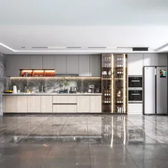 Mẫu Tủ Bếp Chữ I Gỗ Công Nghiệp Phối Cánh Kính Thời Thượng