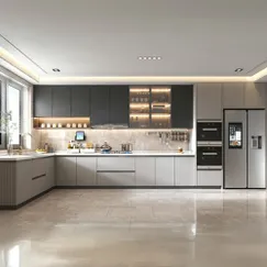 Mẫu Tủ Bếp Chữ L Gỗ MDF Phối Cánh Kính Kèm Đèn Led Đẹp Mắt Mẫu Tủ Bếp Chữ L Gỗ MDF Phối Cánh Kính Kèm Đèn Led Đẹp Mắt