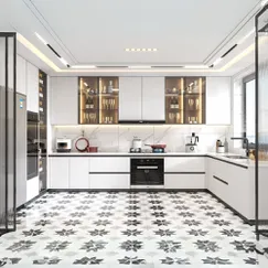 Mẫu Tủ Bếp Gỗ Đẹp Hiện Đại Chữ U Gỗ MDF Màu Trắng Phối Xám Mẫu Tủ Bếp Gỗ Đẹp Hiện Đại Chữ U Gỗ MDF Màu Trắng Phối Xám
