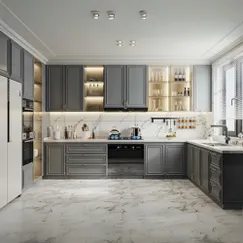 Mẫu Tủ Bếp Gỗ Tân Cổ Điển Sơn Màu Xám Sang Trọng Cao Cấp Mẫu Tủ Bếp Gỗ Tân Cổ Điển Sơn Màu Xám Sang Trọng Cao Cấp