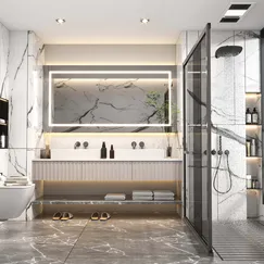 Nội Thất Phòng Tắm Cao Cấp Có Tủ Lavabo Đơn Giản Đẹp Mắt