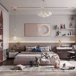 Phòng Ngủ Bé Gái Gỗ Công Nghiệp Thiết Kế Hiện Đại Bắt Mắt