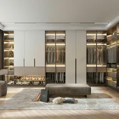 Phòng Thay Đồ Đẹp Gỗ Công Nghiệp Cánh Kính Cường Lực Hiện Đại