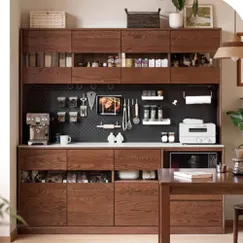 Tủ Bếp Để Lò Vi Sóng Và Chén Bát Gỗ Sồi Cánh Gỗ Phối Kính Tinh Tế Tủ Bếp Để Lò Vi Sóng Và Chén Bát Gỗ Sồi Cánh Gỗ Phối Kính Tinh Tế