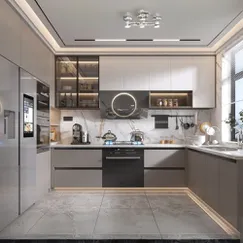 Tủ Bếp Đẹp Hiện Đại Gỗ Công Nghiệp Hình Chữ U Màu Xám Phối Trắng Tủ Bếp Đẹp Hiện Đại Gỗ Công Nghiệp Hình Chữ U Màu Xám Phối Trắng