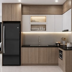 Tủ Bếp Nhựa Đặc PVC Phủ Melamine Hình Chữ L Tối Giản
