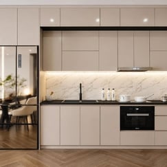 Tủ Bếp Tối Giản Nhựa Pima Phủ Melamine Hình Chữ I Hiện Đại