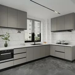 Tủ Bếp Xám Trắng Gỗ MDF Phủ Melamine Thiết Kế Tối Giản Hiện Đại Tủ Bếp Xám Trắng Gỗ MDF Phủ Melamine Thiết Kế Tối Giản Hiện Đại