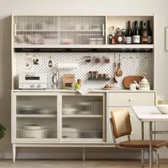 Tủ Chén Gỗ Hiện Đại Cánh Kính Sọc Gỗ Sồi Sơn Trắng Cao Cấp Tủ Chén Gỗ Hiện Đại Cánh Kính Sọc Gỗ Sồi Sơn Trắng Cao Cấp