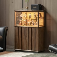 Tủ Để Phòng Khách Trưng Bày Gỗ Óc Chó Kèm Đèn Led Hiện Đại