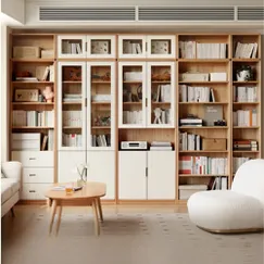 Tủ Để Sách Gỗ Sồi Màu Tự Nhiên Phối Cánh Trắng Thiết Kế Cao Kịch Trần Tủ Để Sách Gỗ Sồi Màu Tự Nhiên Phối Cánh Trắng Thiết Kế Cao Kịch Trần