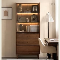 Tủ Decor Phòng Khách Dáng Đứng Gỗ Sồi Cửa Kính Hiện Đại