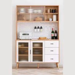 Tủ Đựng Cốc Chén Bằng Gỗ Sồi Màu Tự Nhiên Phối Cánh Trắng Hiện Đại Tủ Đựng Cốc Chén Bằng Gỗ Sồi Màu Tự Nhiên Phối Cánh Trắng Hiện Đại