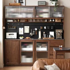 Tủ Đựng Ly Chén Bằng Gỗ Sồi Sơn Màu Óc Chó Kiểu 2 Tầng Hiện Đại Tủ Đựng Ly Chén Bằng Gỗ Sồi Sơn Màu Óc Chó Kiểu 2 Tầng Hiện Đại