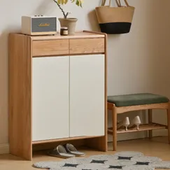 Tủ Giày Bằng Gỗ Ghép Phủ Veneer Sồi Màu Tự Nhiên Phối Trắng Giá Tốt Tủ Giày Bằng Gỗ Ghép Phủ Veneer Sồi Màu Tự Nhiên Phối Trắng Giá Tốt