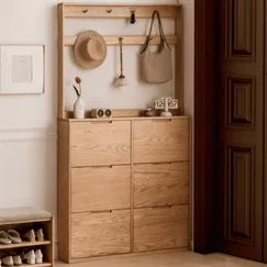 Tủ Giày Dép Gỗ Ghép Phủ Veneer Sồi Kết Hợp Móc Treo Đồ Tiện Lợi Tủ Giày Dép Gỗ Ghép Phủ Veneer Sồi Kết Hợp Móc Treo Đồ Tiện Lợi