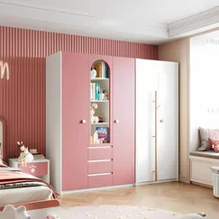 Tủ Gỗ Đựng Quần Áo Cho Bé Gái Màu Hồng Phối Trắng Dễ Thương Tủ Gỗ Đựng Quần Áo Cho Bé Gái Màu Hồng Phối Trắng Dễ Thương