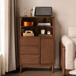 Tủ Gỗ Trang Trí Phòng Khách Đẹp Gỗ Sồi Phối Cánh Kính Nhỏ Gọn