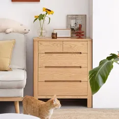 Tủ Quần Áo Gỗ Nhỏ 5 Ngăn Kéo Gỗ Sồi Màu Tự Nhiên Cao Cấp Đẹp