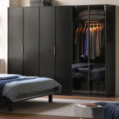 Tủ Quần Áo Gỗ Sồi Tự Nhiên Màu Đen Sang Trọng Kết Hợp Cánh Kính Bền Đẹp 