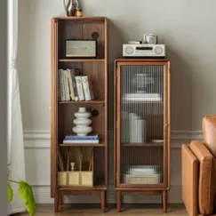 Tủ Sách Mini Gỗ Sồi Cánh Kính Sọc Kiểu Chân Cao Đa Năng Hiện Đại Tủ Sách Mini Gỗ Sồi Cánh Kính Sọc Kiểu Chân Cao Đa Năng Hiện Đại