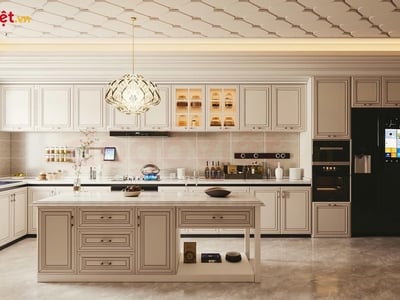 25+ mẫu tủ bếp tân cổ điển gỗ công nghiệp được ưa chuộng nhất hiện nay  
