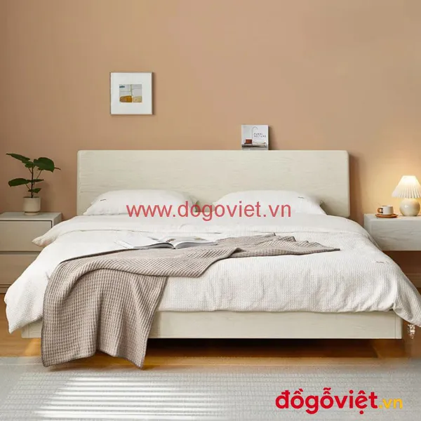 Giường Ngủ Gỗ Đẹp Hiện Đại Màu Trắng Tích Hợp Đèn Led Sang Trọng