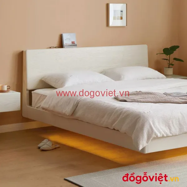 Giường Ngủ Gỗ Đẹp Hiện Đại Màu Trắng Tích Hợp Đèn Led Sang Trọng
