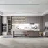 Tủ Bếp Công Nghiệp Có Bàn Đảo Màu Xám Vân Gỗ Phối Cánh Kính Đẹp