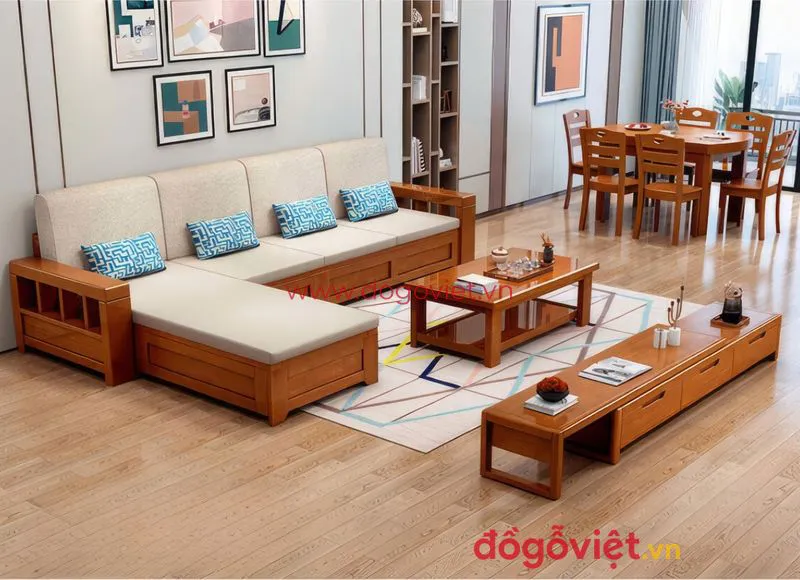 Sofa Sang Trọng Kiểu Chữ L Gỗ Sồi Tự Nhiên Chất Lượng