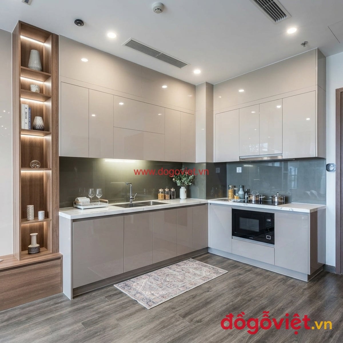 Tủ bếp Acrylic m&agrave;u đỏ trắng nổi bật, thẩm mỹ cao