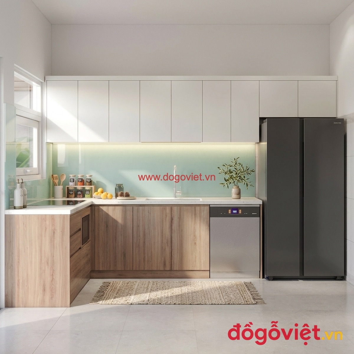 Tủ bếp Laminate v&acirc;n gỗ tự nhi&ecirc;n, kiểu d&aacute;ng đa dạng
