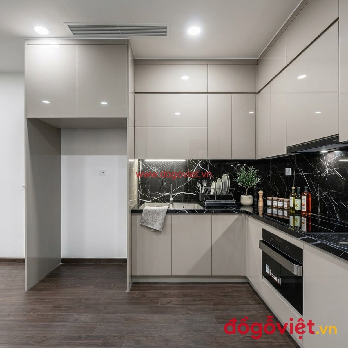 Tủ bếp Acrylic b&oacute;ng gương s&aacute;ng b&oacute;ng, dễ vệ sinh