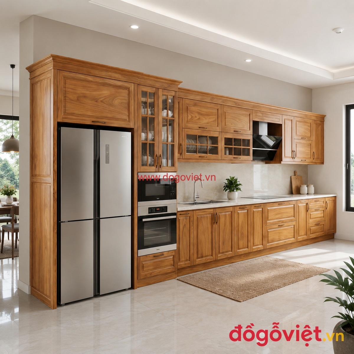 Tủ bếp gỗ G&otilde; Đỏ chất lượng vượt trội, độ bền cao
