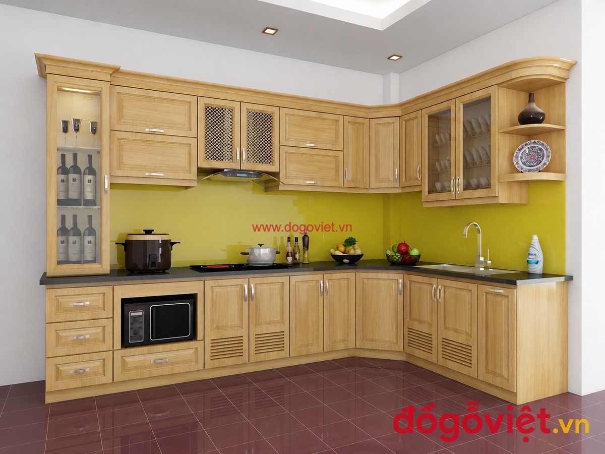 Tủ bếp gỗ Sồi phong c&aacute;ch hiện đại, tối giản
