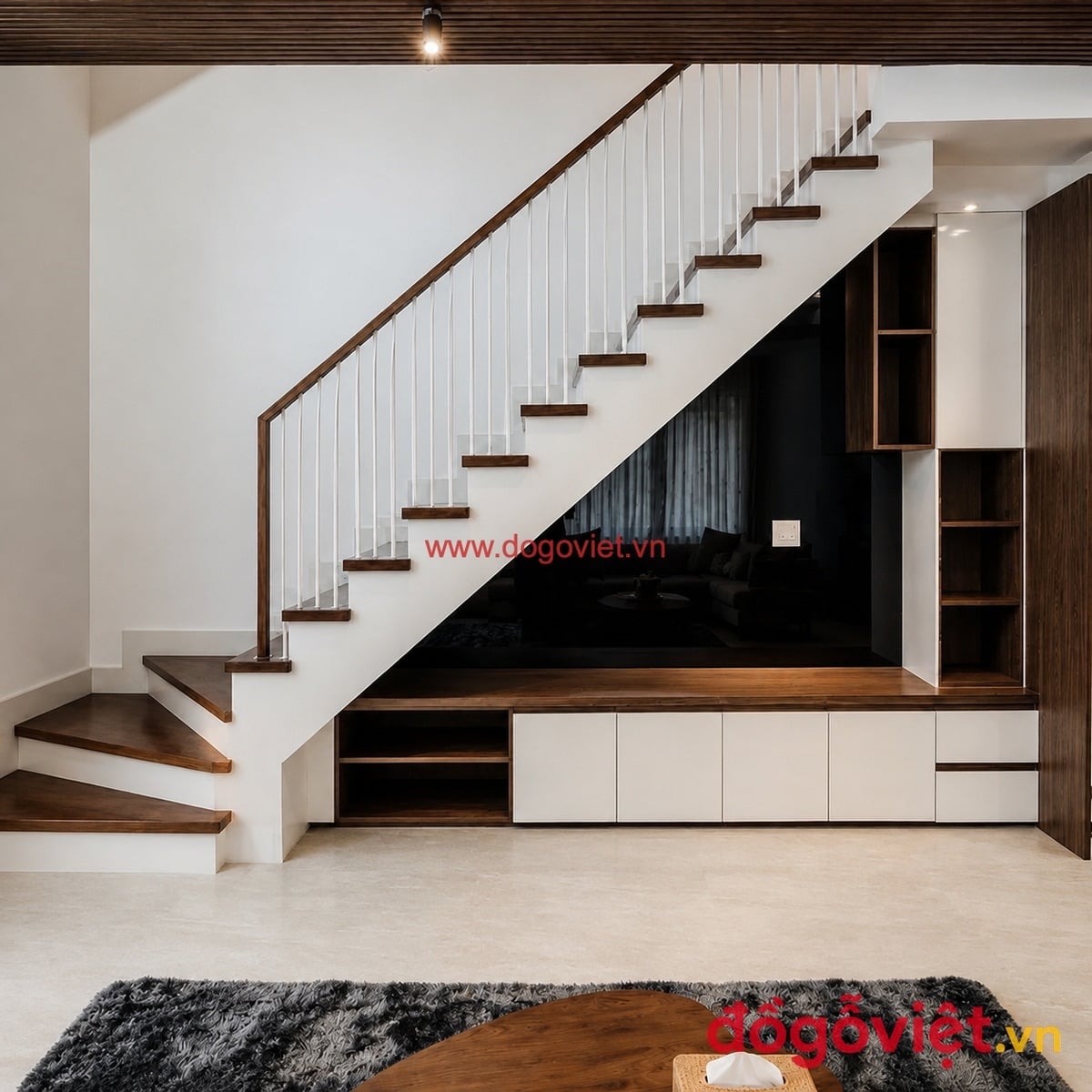 Tủ tivi gầm cầu thang nh&agrave; ống gi&uacute;p tiết kiệm diện t&iacute;ch s&agrave;n ph&ograve;ng kh&aacute;ch