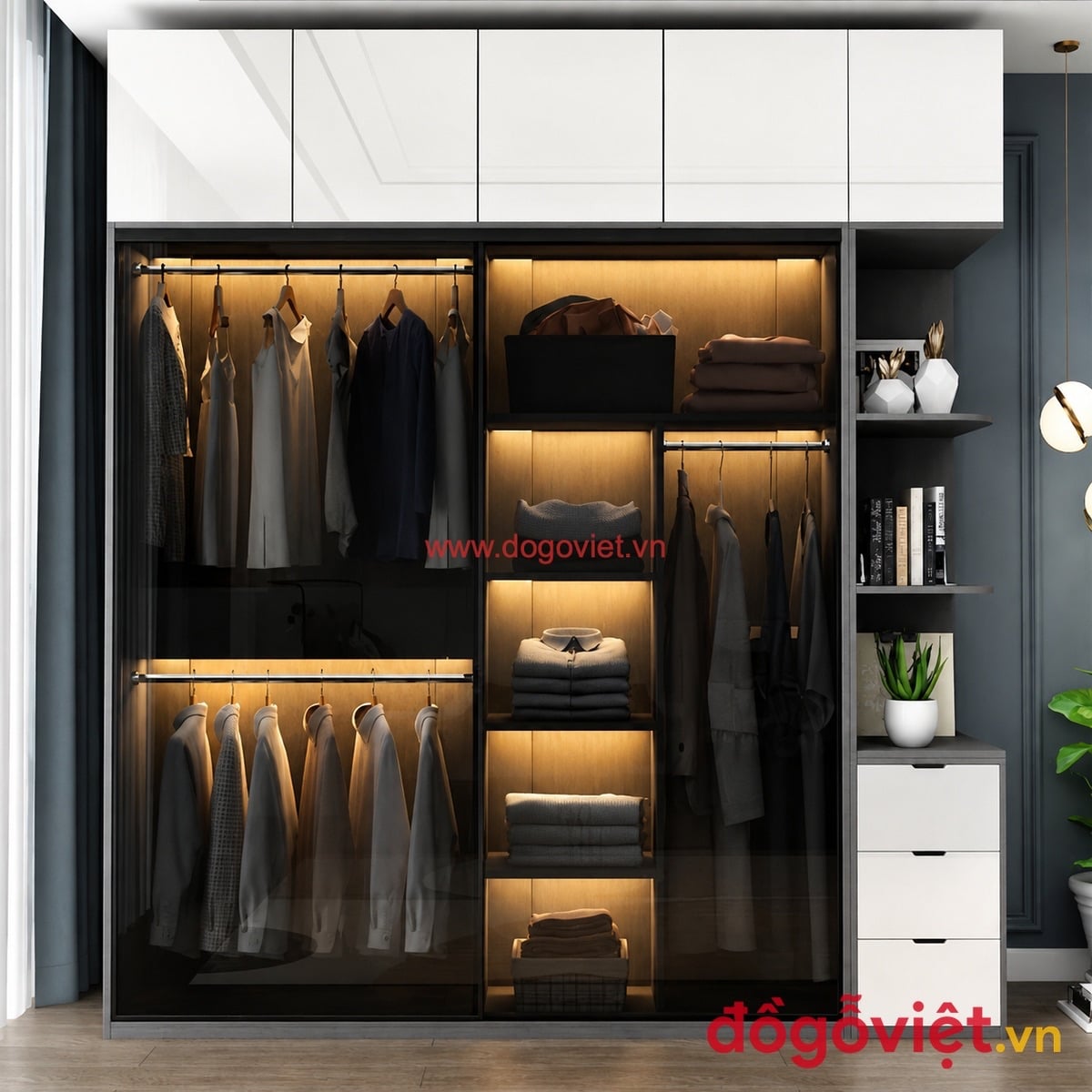 Tủ quần &aacute;o c&aacute;nh k&iacute;nh cửa l&ugrave;a thiết kế hiện đại, tiện nghi tối ưu
