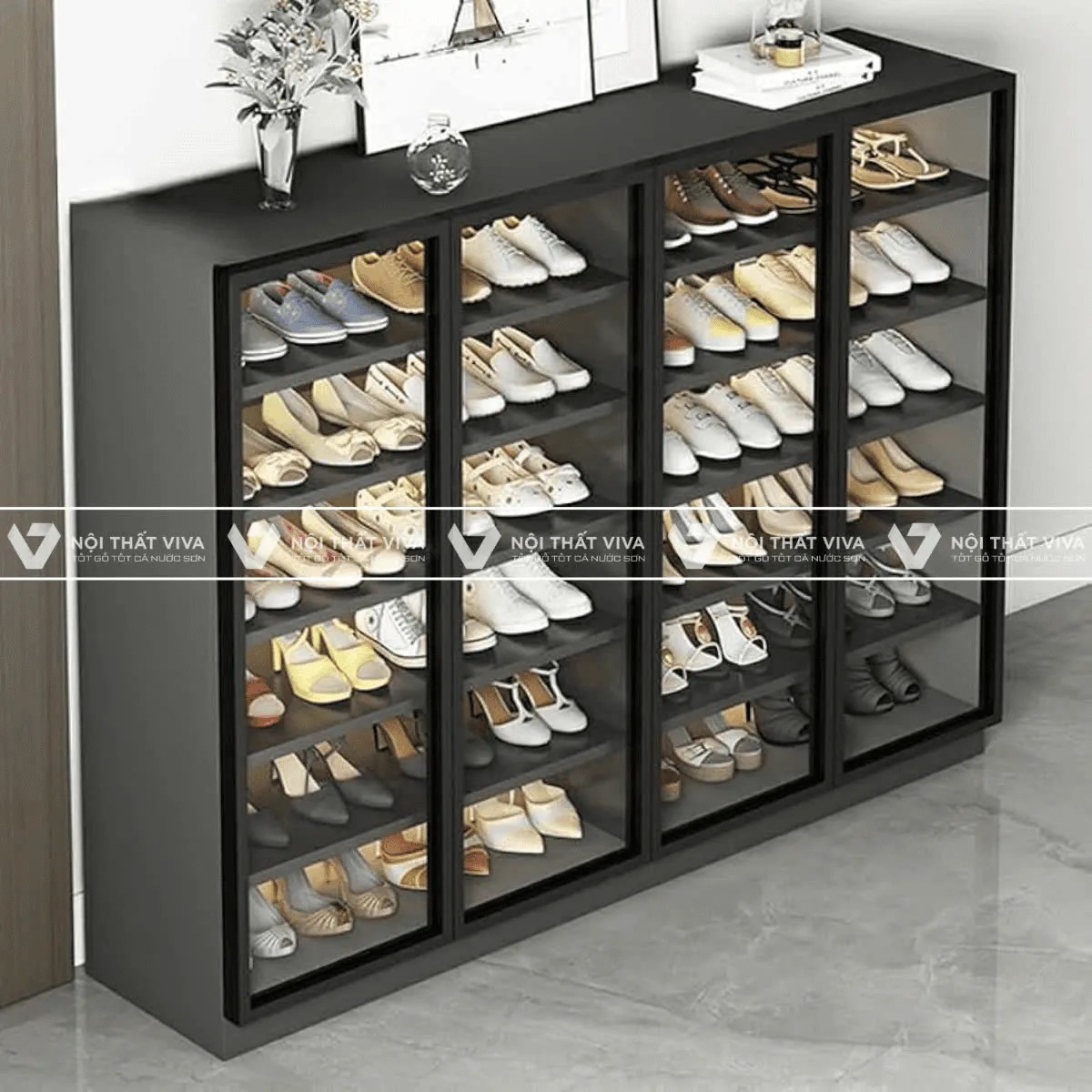 Tổng hợp các mẫu tủ giày cánh kính hot trend 2025 khiến ai cũng mê