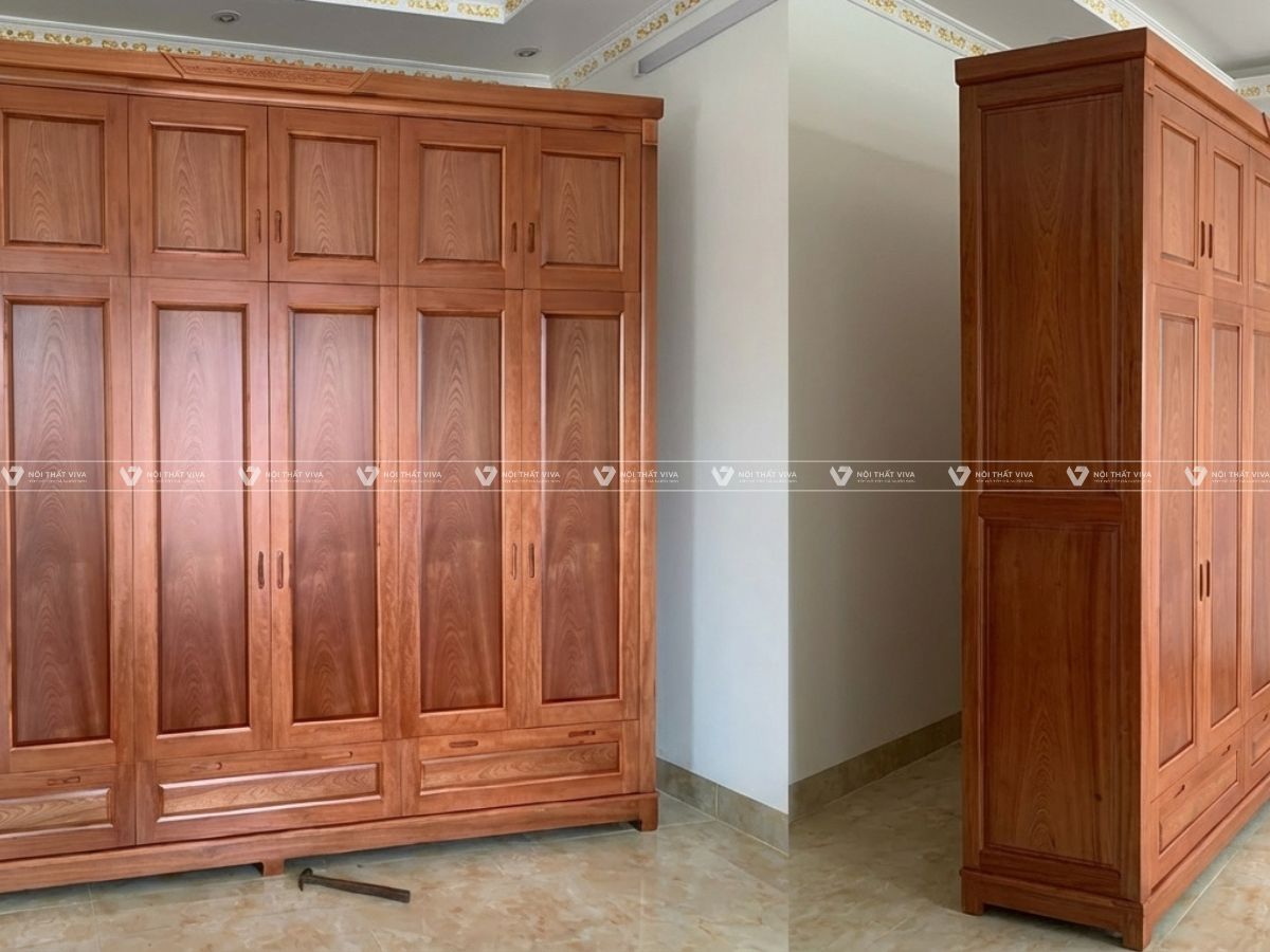 Top 10 mẫu tủ quần áo gỗ tự nhiên 6 cánh đẹp, sang trọng cho phòng ngủ