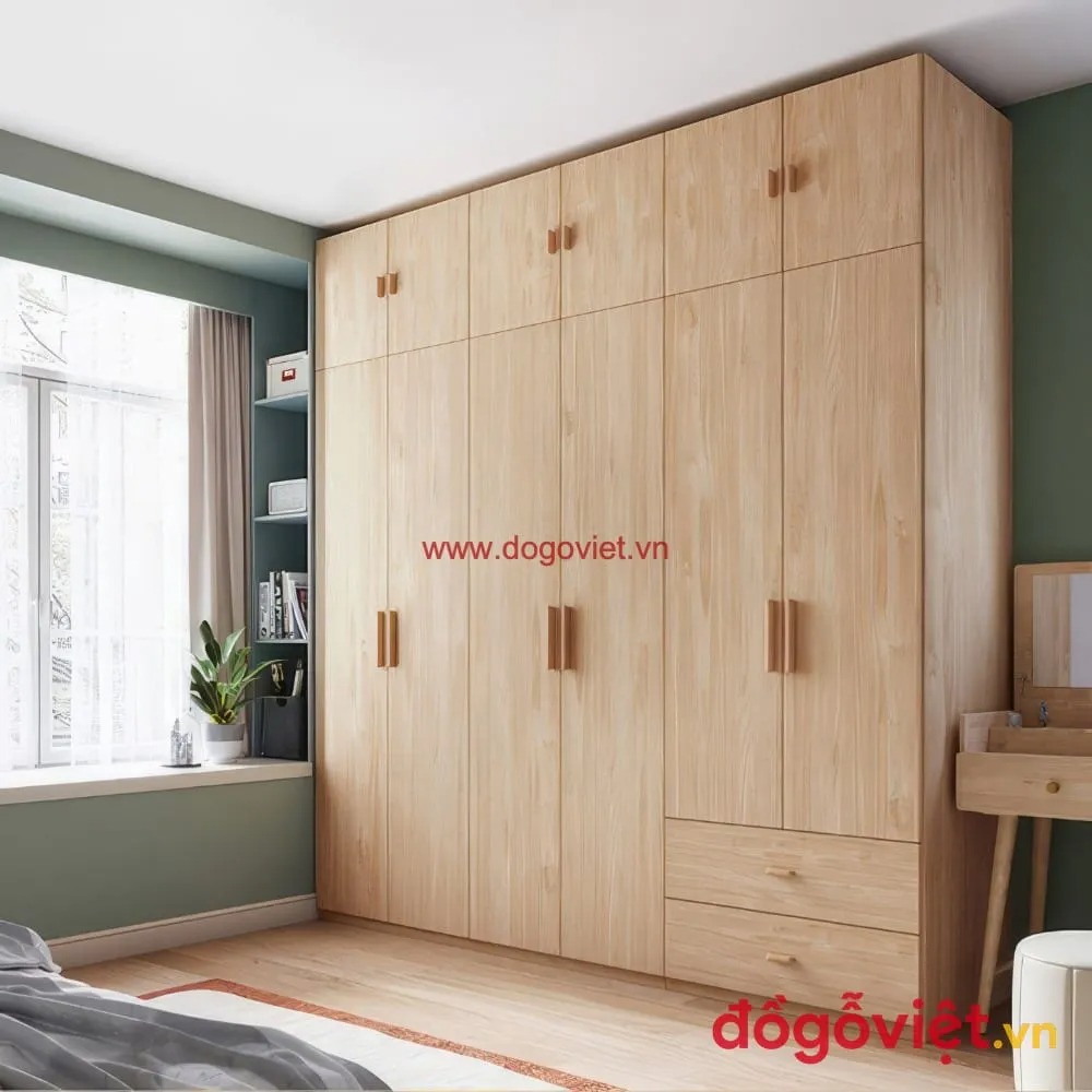 Top 10 mẫu tủ quần áo gỗ tự nhiên 6 cánh đẹp, sang trọng cho phòng ngủ