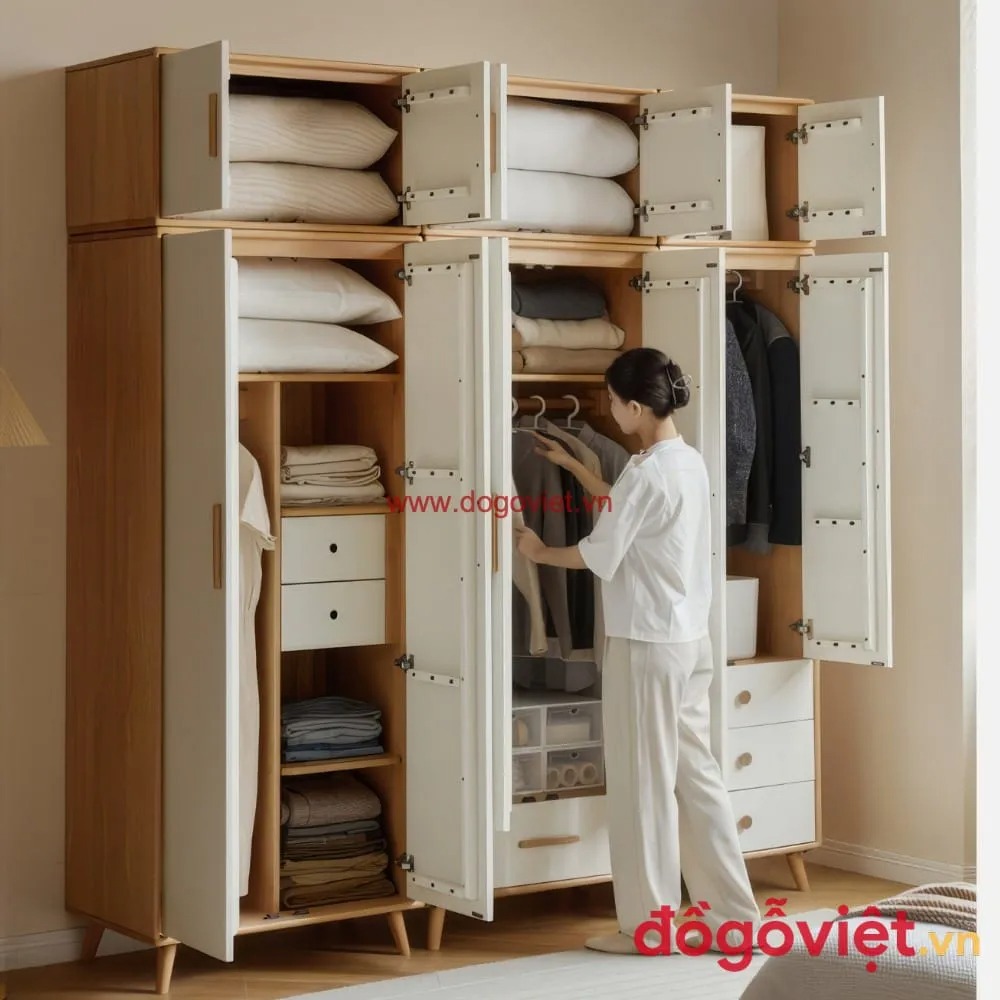 Top 10 mẫu tủ quần áo gỗ tự nhiên 6 cánh đẹp, sang trọng cho phòng ngủ