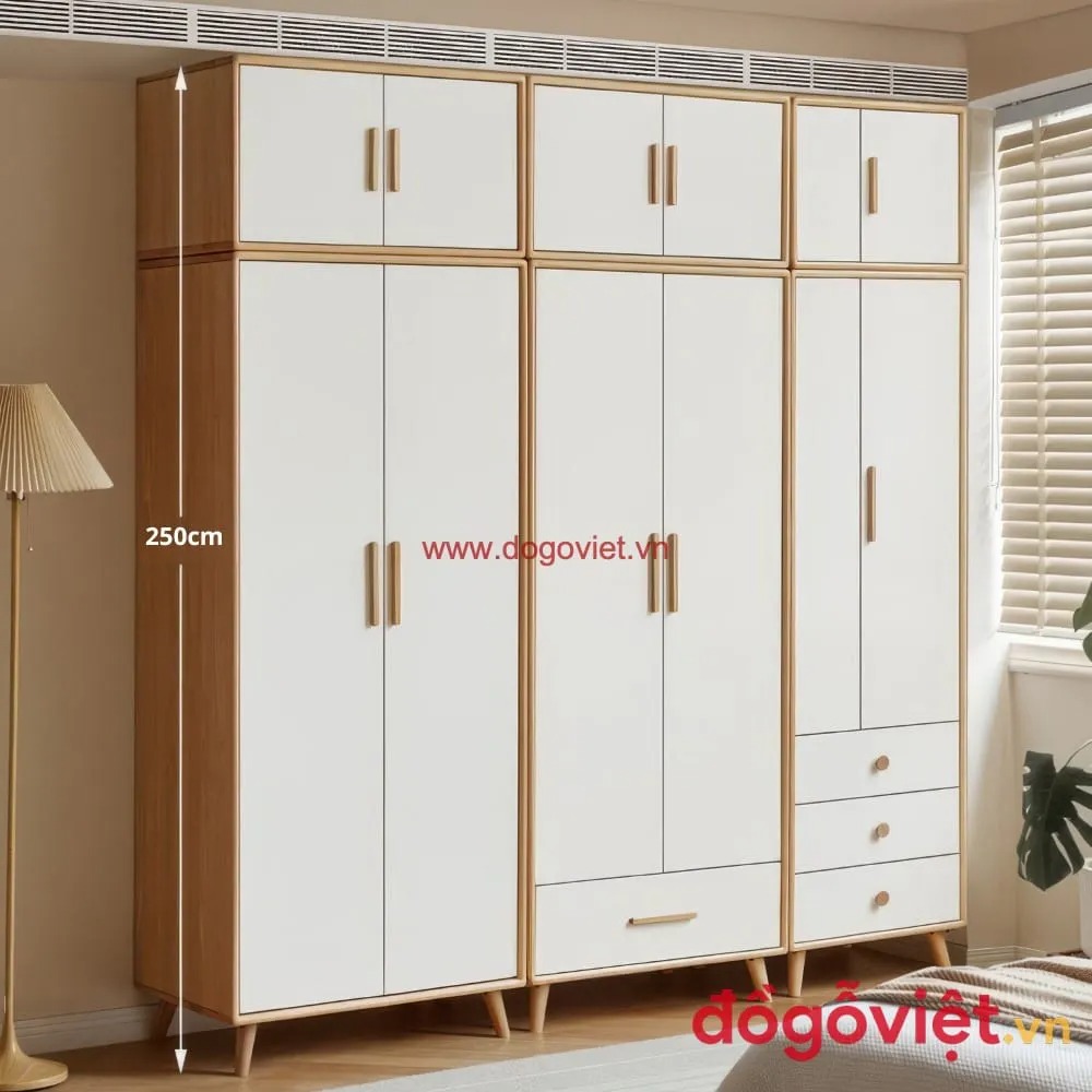 Top 10 mẫu tủ quần áo gỗ tự nhiên 6 cánh đẹp, sang trọng cho phòng ngủ