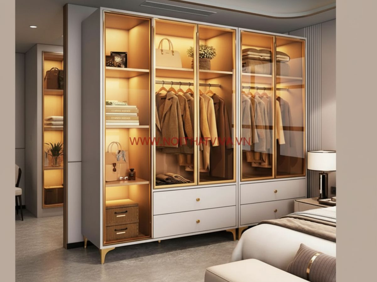Top 5 mẫu tủ quần áo gỗ cánh kính đẹp xuất sắc, thiết kế bắt trend