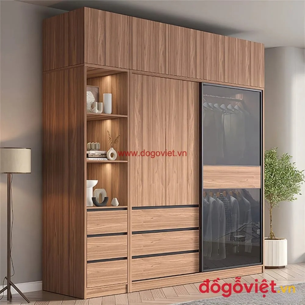 Top 5 mẫu tủ quần áo gỗ cánh kính đẹp xuất sắc, thiết kế bắt trend