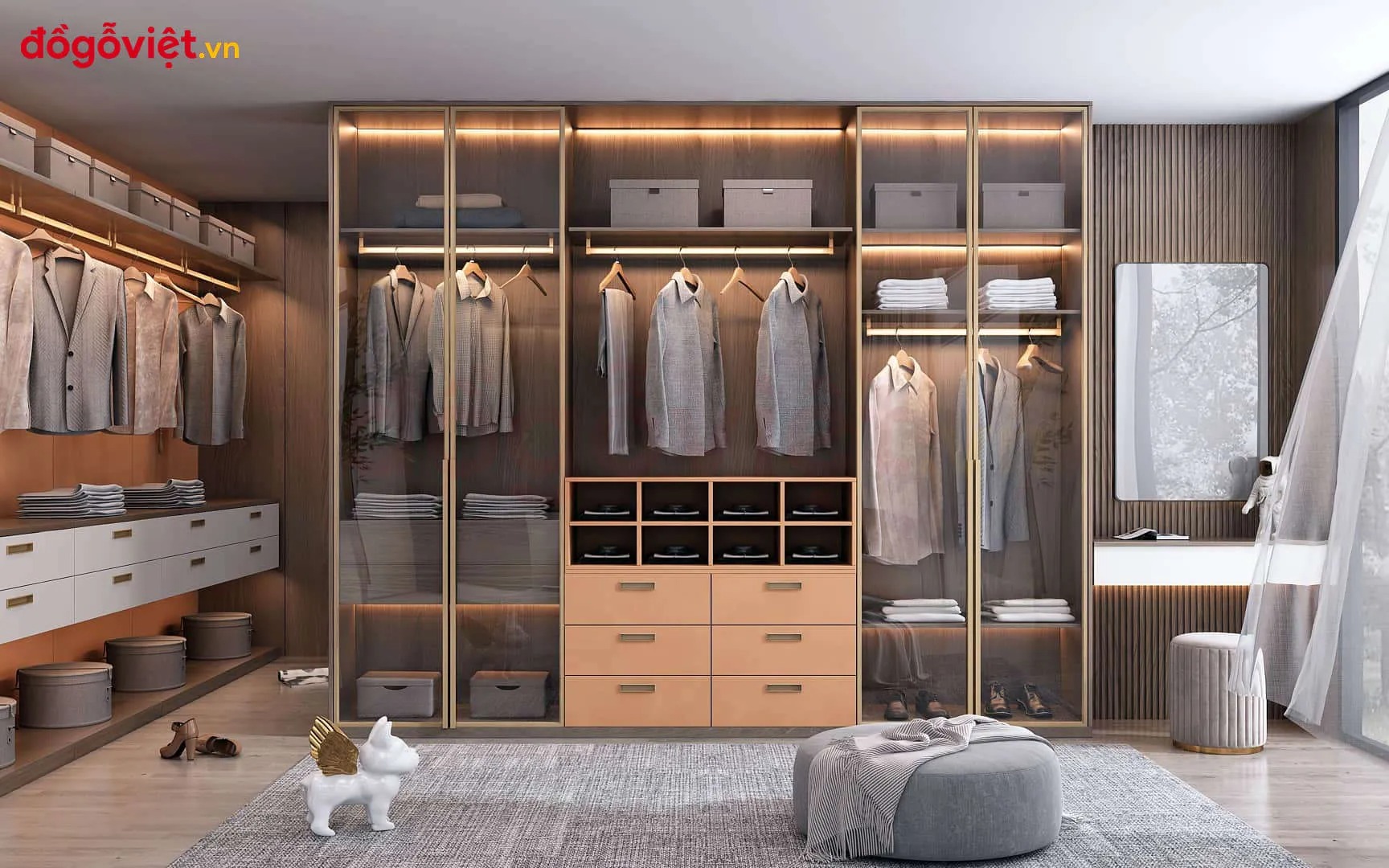 Top 5 mẫu tủ quần áo gỗ cánh kính đẹp xuất sắc, thiết kế bắt trend