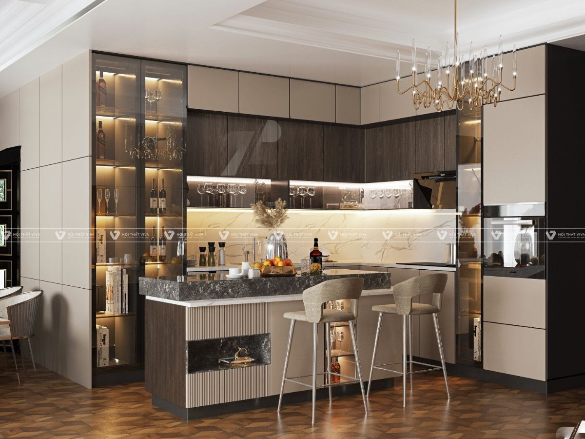 Top mẫu tủ bếp cánh kính đẹp, cao cấp được ưa chuộng nhất hiện nay