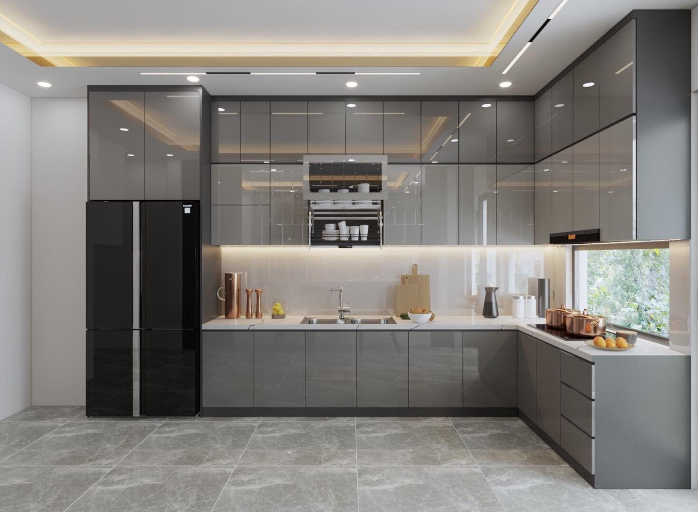 Tủ bếp Acrylic chữ L l&agrave; g&igrave;? Ưu điểm, k&iacute;ch thước ti&ecirc;u chuẩn v&agrave; b&aacute;o gi&aacute;